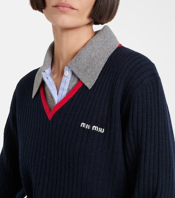Pullover in maglia a coste di cashmere | Miu Miu
