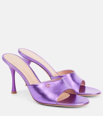 Mules de piel metalizada con logo | Gianvito Rossi