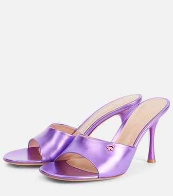 Mules de piel metalizada con logo | Gianvito Rossi