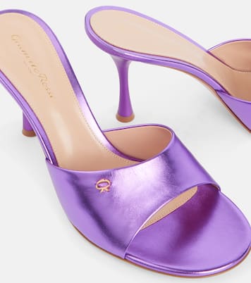 Mules de piel metalizada con logo | Gianvito Rossi