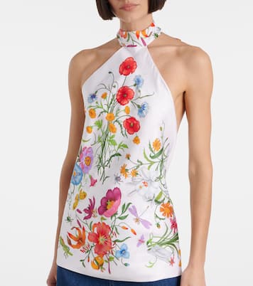 Floral halterneck silk twill top | Gucci