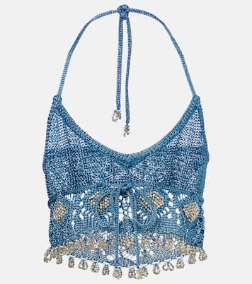 Crop top de croché de lamé adornado | Rabanne