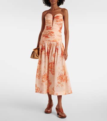 Robe midi bustier Cascadian en coton à fleurs | Zimmermann