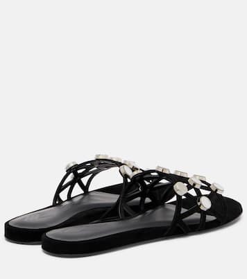 Grid embellished suede flat sandals | The Attico