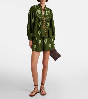 Embroidered linen-blend shorts | Farm Rio