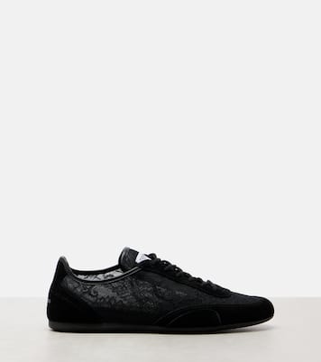 Sunny suede-trimmed lace sneakers | Jimmy Choo