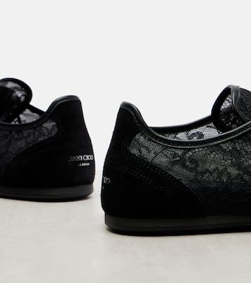 Sunny suede-trimmed lace sneakers | Jimmy Choo