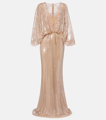 Robe aus Mesh mit Spitze und Pailletten | Elie Saab