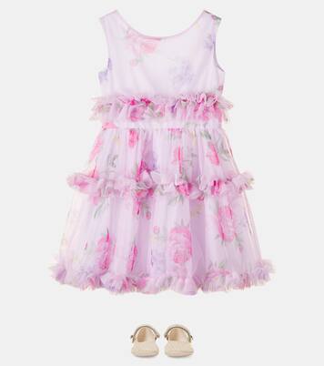 Floral ruffled tulle dress | Monnalisa