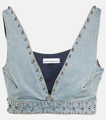 Stud-embellished denim bra top | Rabanne