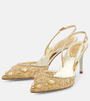 Verzierte Slingback-Pumps mit Metallic-Leder | Rene Caovilla
