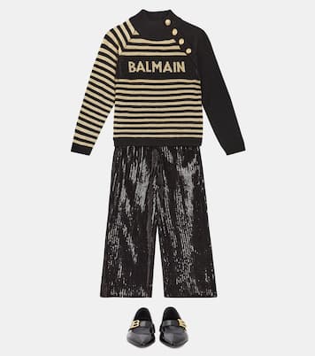 Jersey de mezcla de lana a rayas con logo | Balmain Kids