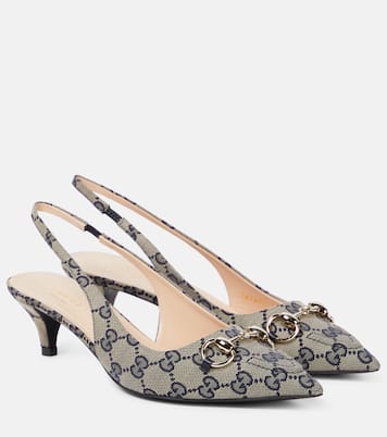 Horsebit GG canvas slingback pumps | Gucci