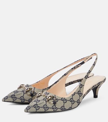 Horsebit GG canvas slingback pumps | Gucci