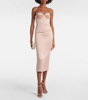 Abito midi Sweetheart in crêpe in raso | Alex Perry
