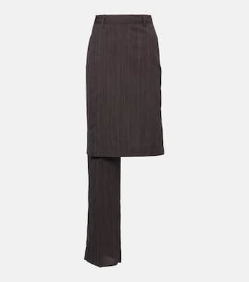 Falda pantalón asimétrica de lana a rayas | Bottega Veneta