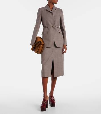 Jupe midi en laine à carreaux | Gucci