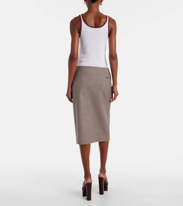 Jupe midi en laine à carreaux | Gucci