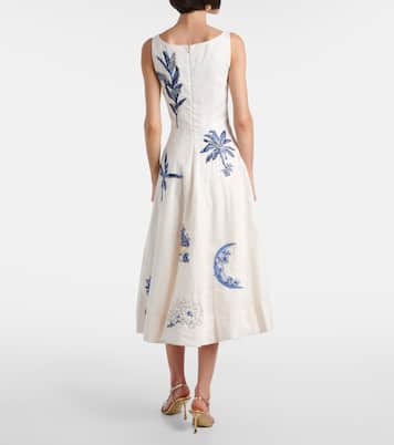 Frontera Wild embroidered linen midi dress | Agua by Agua Bendita