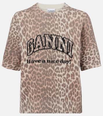 Logo leopard-print wool-blend top | Ganni
