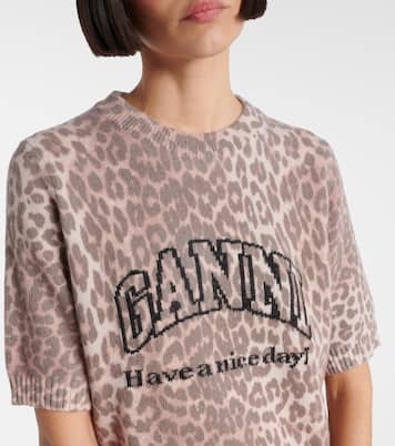 Logo leopard-print wool-blend top | Ganni