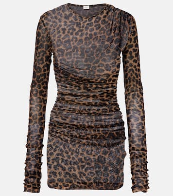 Leopard-print ruched tulle minidress | Saint Laurent