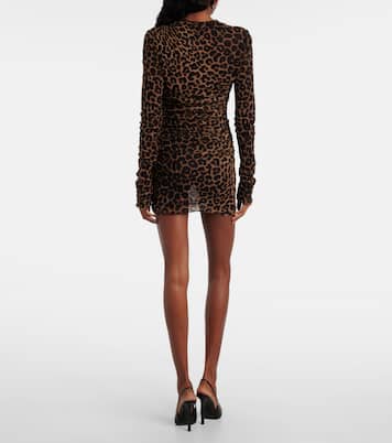 Leopard-print ruched tulle minidress | Saint Laurent