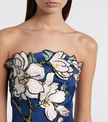 Ava floral-appliqué strapless midi dress | Leo Lin