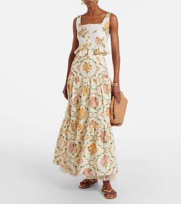 Anis Cordillera floral cotton maxi skirt | Agua by Agua Bendita