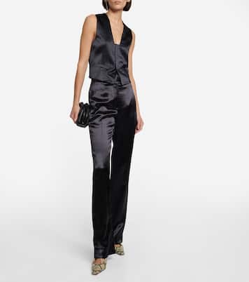 Pantaloni regular a vita alta in raso | Victoria Beckham