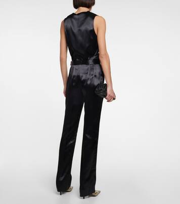 Pantaloni regular a vita alta in raso | Victoria Beckham