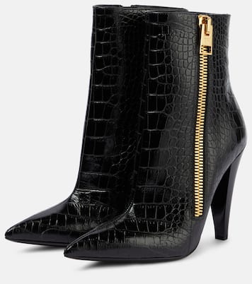Croc-effect leather ankle boots | Tom Ford