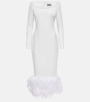 Robe midi en crêpe à plumes | Rasario