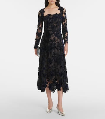 Abito midi in pizzo guipure di velluto | Oscar de la Renta