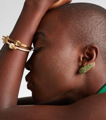 Scatter 18kt gold earrings with emeralds and diamonds | Ananya