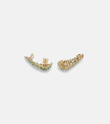 Scatter 18kt gold earrings with emeralds and diamonds | Ananya