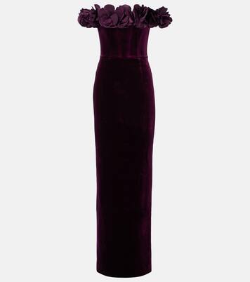 Abito lungo off-shoulder Charles in velluto | Rebecca Vallance