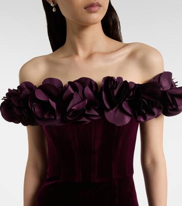 Abito lungo off-shoulder Charles in velluto | Rebecca Vallance