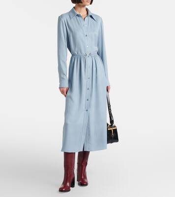 Interlocking G belted silk shirt dress | Gucci