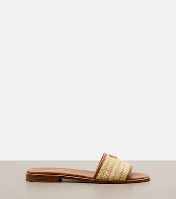 Leather-trimmed raffia sandals | Prada