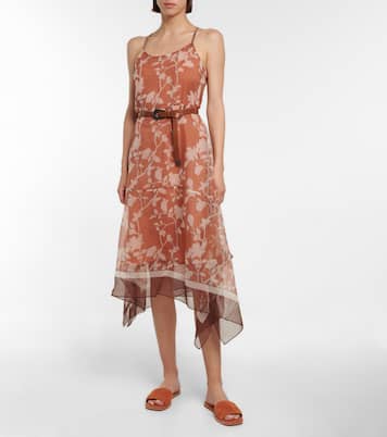 Floral silk midi dress | Brunello Cucinelli