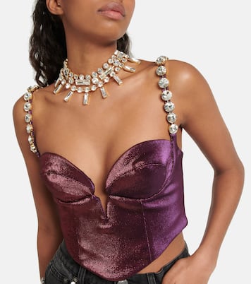 Embellished cotton-blend cropped top | Area