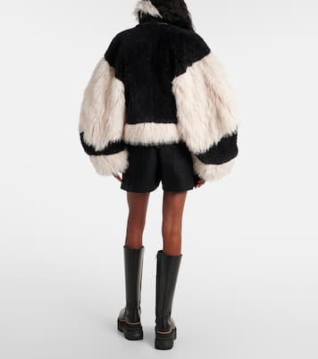 Oversized faux fur-trimmed wool jacket | Sacai