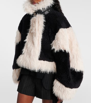 Oversized faux fur-trimmed wool jacket | Sacai