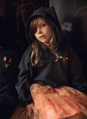 Cat Ears cotton jersey hoodie | Mini Rodini