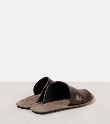 Ruched leather slides | Brunello Cucinelli