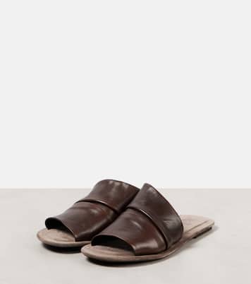 Ruched leather slides | Brunello Cucinelli