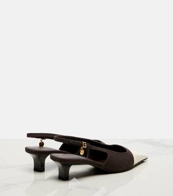 Leather-trimmed canvas slingback pumps | Tod's