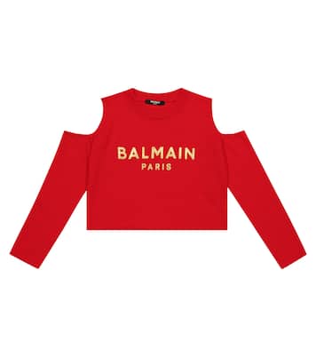 Top cropped in lana vergine con logo | Balmain Kids