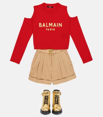 Top cropped in lana vergine con logo | Balmain Kids